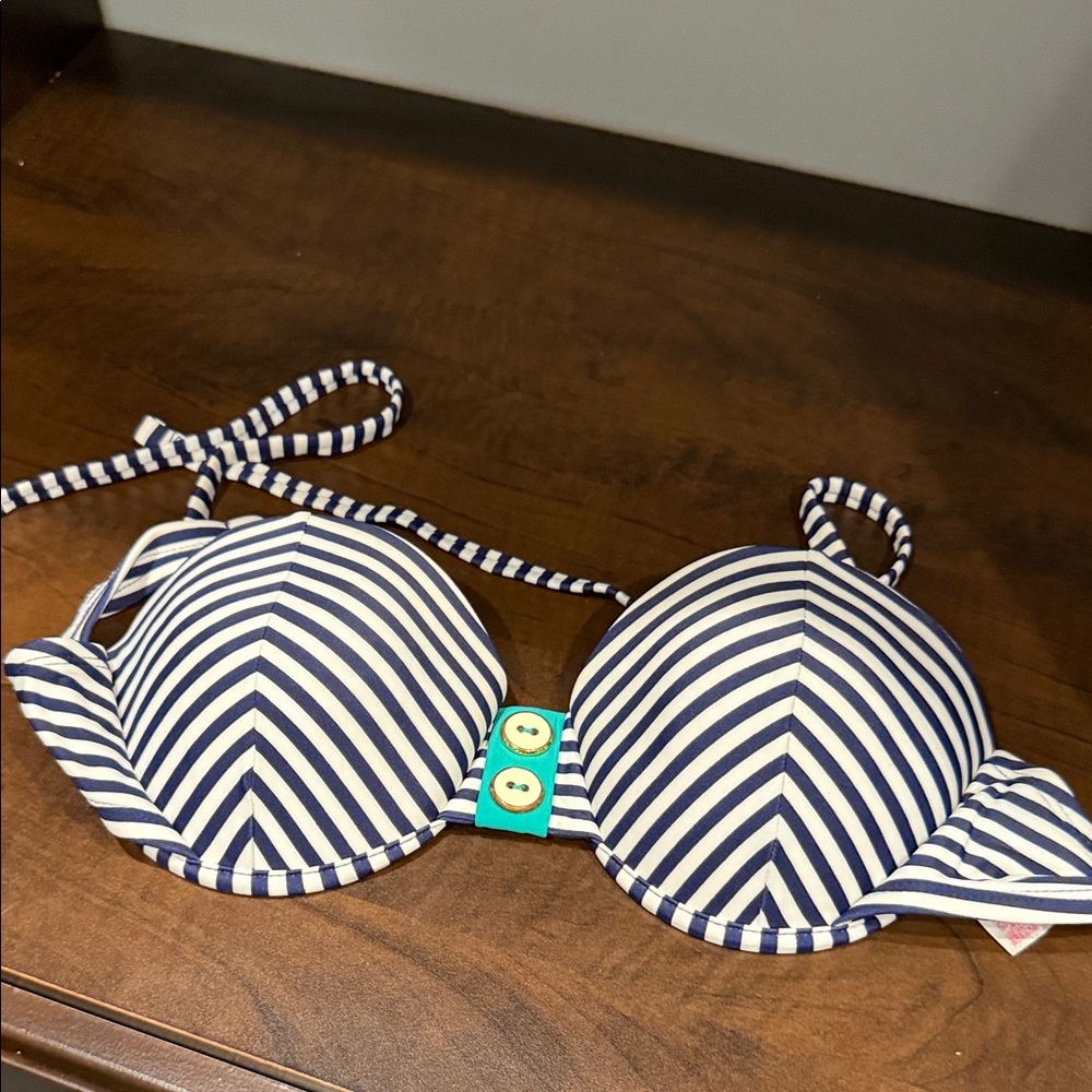 Xhilaration Navy and White Striped Bikini Top